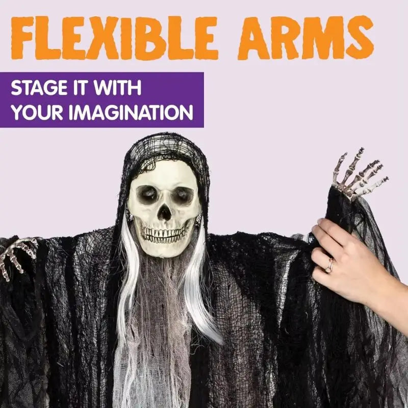 Hanging Halloween SkeletonGhosts Decorations Grim Reapers for Halloween Outdoor Halloween Sound Control Light Up Ghost