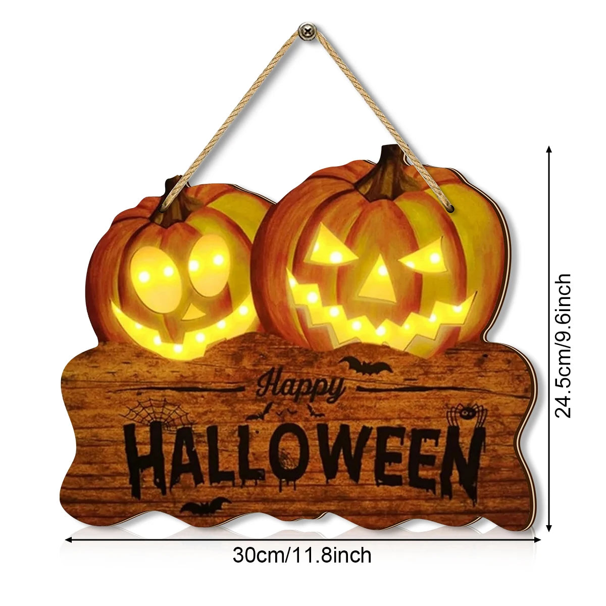 Light - up Wooden Halloween Sign with Two Pumpkin Jack - o'- Lanterns, Festive Home Decoration