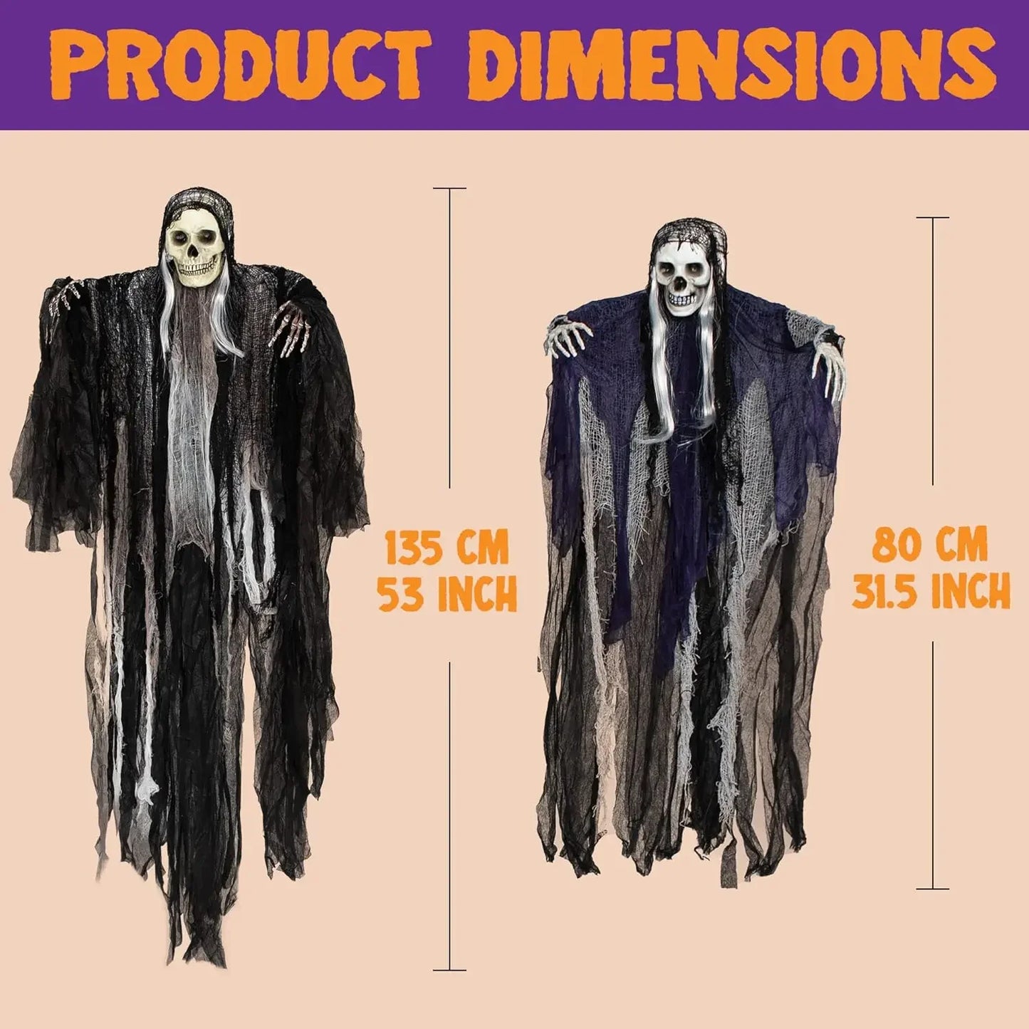 Hanging Halloween SkeletonGhosts Decorations Grim Reapers for Halloween Outdoor Halloween Sound Control Light Up Ghost
