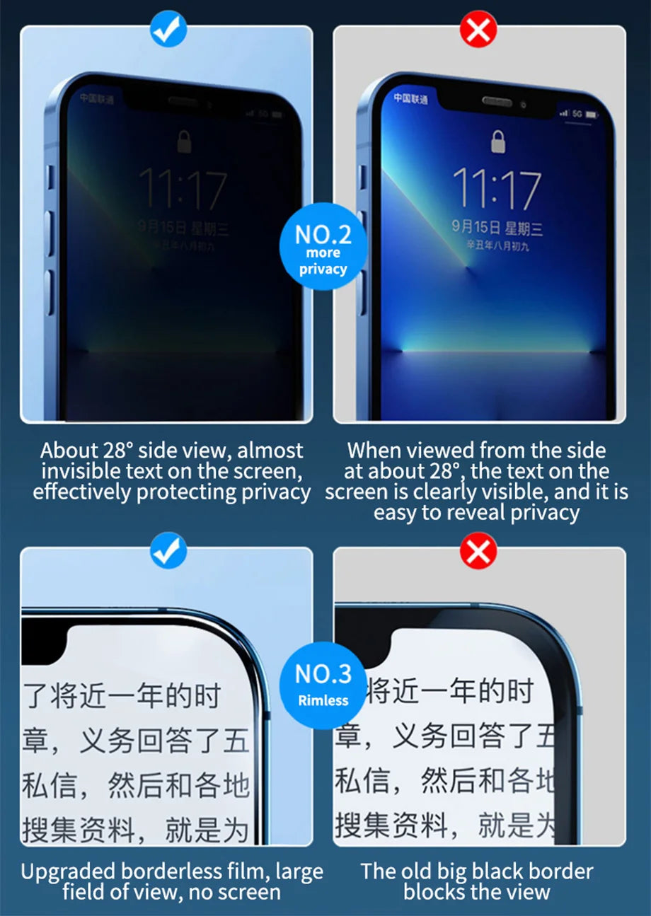 6IN1 Anti-Spy Tempered Glass For iPhone 14 13 12 11 15 Pro Max Camera Screen Protector For iPhone 11 13 12 14 15 Plus Pro Glass