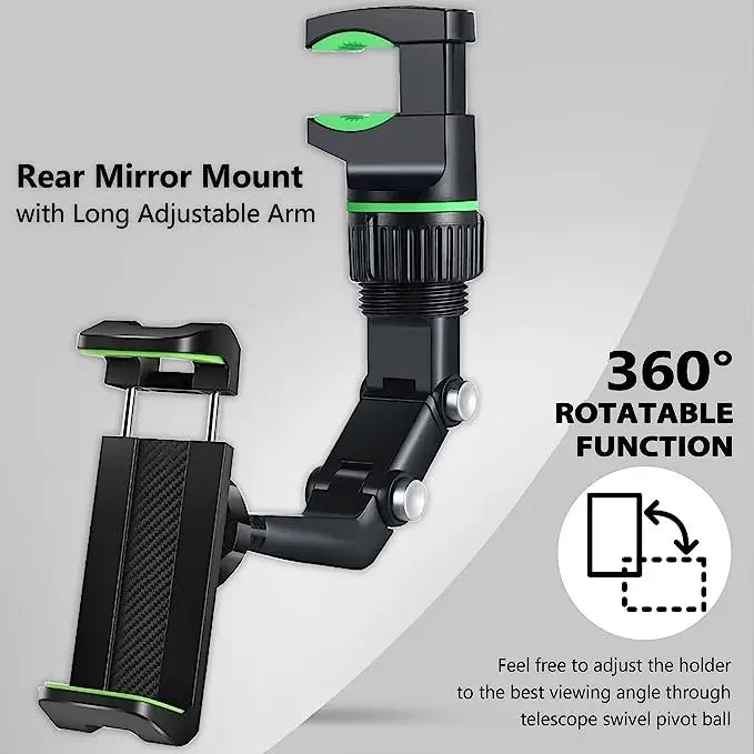 Rearview Mirror Phone Holder 360° Rotatable and Retractable Car Phone Mount Multifunctional Rear View Mirror Holder for All Car