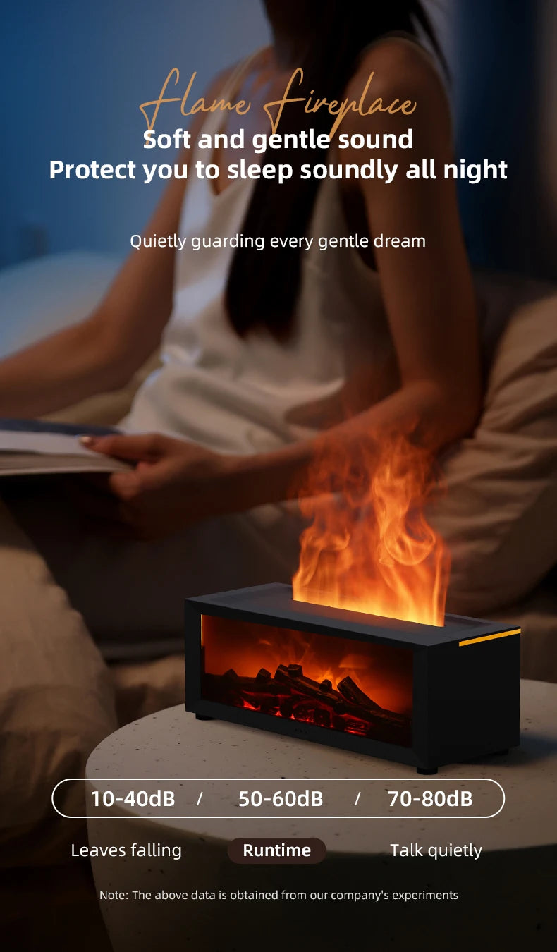 Colorful Flame Fireplace Aroma Diffuser 150ml Waterless Auto-Off Air Humidifier with Timer Remote Control for Home Bedroom Gift