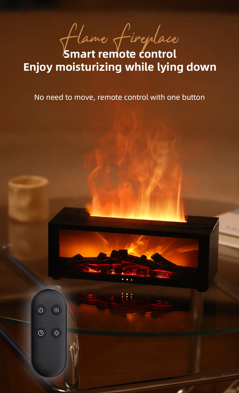 Colorful Flame Fireplace Aroma Diffuser 150ml Waterless Auto-Off Air Humidifier with Timer Remote Control for Home Bedroom Gift