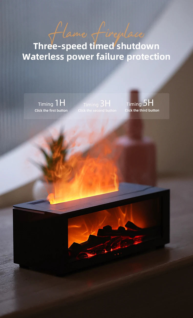 Colorful Flame Fireplace Aroma Diffuser 150ml Waterless Auto-Off Air Humidifier with Timer Remote Control for Home Bedroom Gift